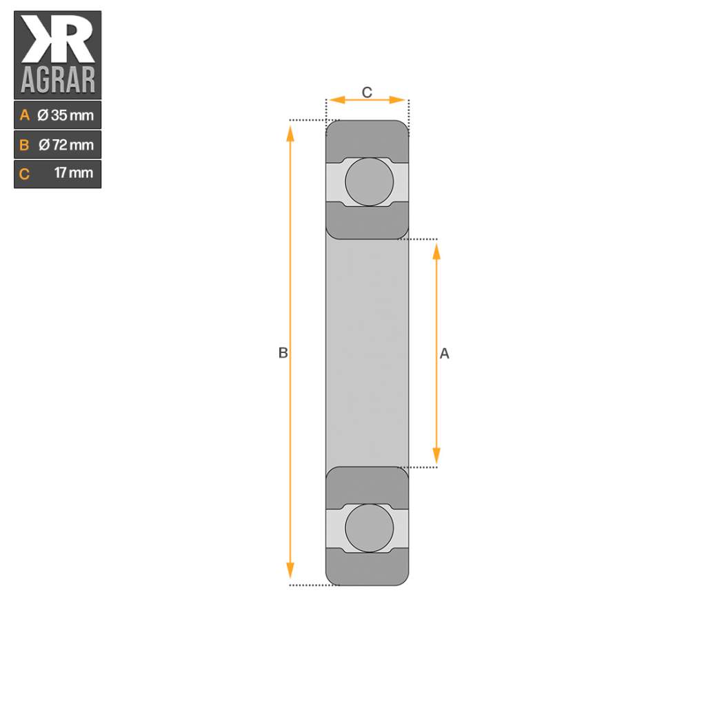KR AGRAR | Rillenkugellager | Typ 6207 2RS C3 | mit 2 Dichtungsscheiben |  Maße 35 x 72 x 17 mm